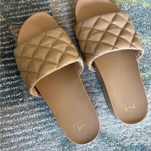 Marc Fisher Tan Quilted Slide Sandals